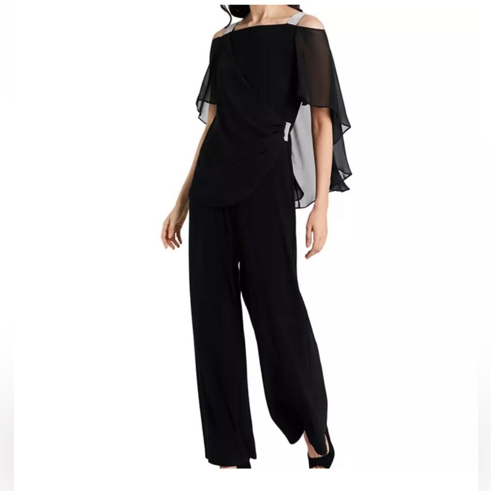 NWT MSK Womens Black Side Draped Cold Shoulder Jumpsuit SIZE XL